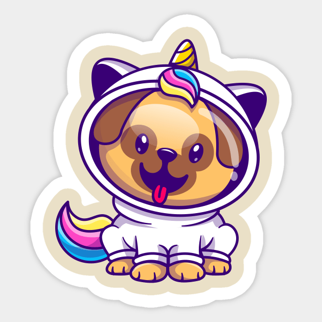 Cute Pug Dog Astronaut Wearing Unicorn Costume Cartoon Sticker by Catalyst Labs